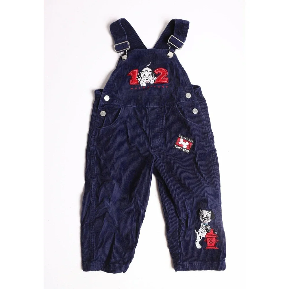 Disney 102 Dalmatians Navy Blue Corduroy Overalls Toddler Boys Size 2T Vintage